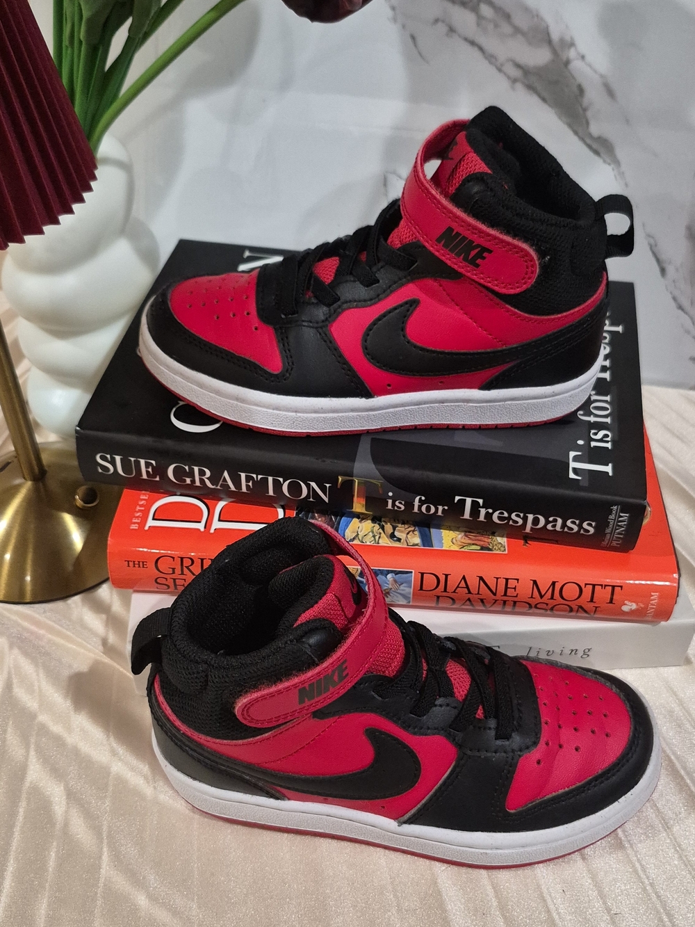 Kids Red and Black High-Top Sneakers by Nike
